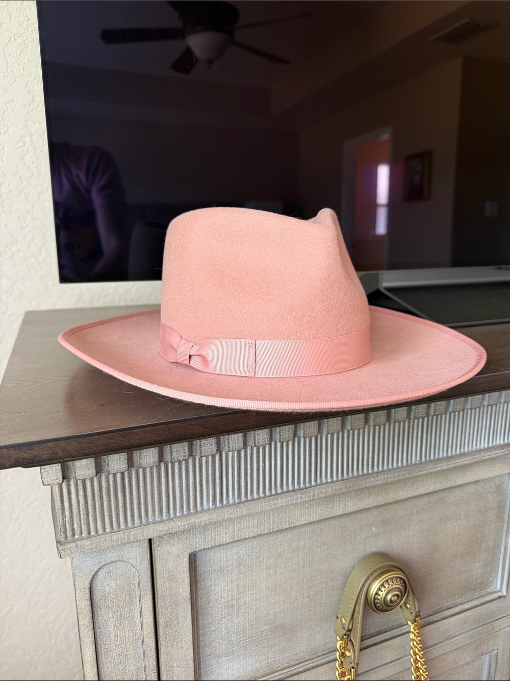 Gigi Pip Blush Pink Wool Fedora Hat with Ribbon Trim